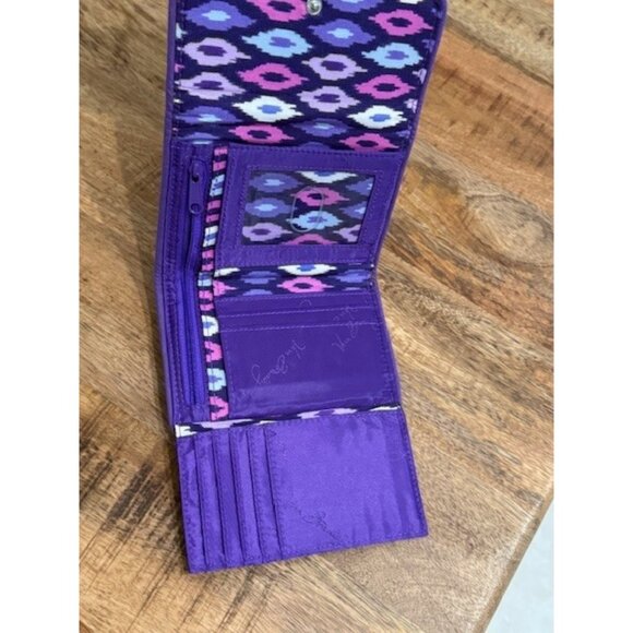 Vera Braldey Trifold Wallet Pocket Coin Case Lilac Tapestry Purple Flap Zipper - Picture 7 of 15